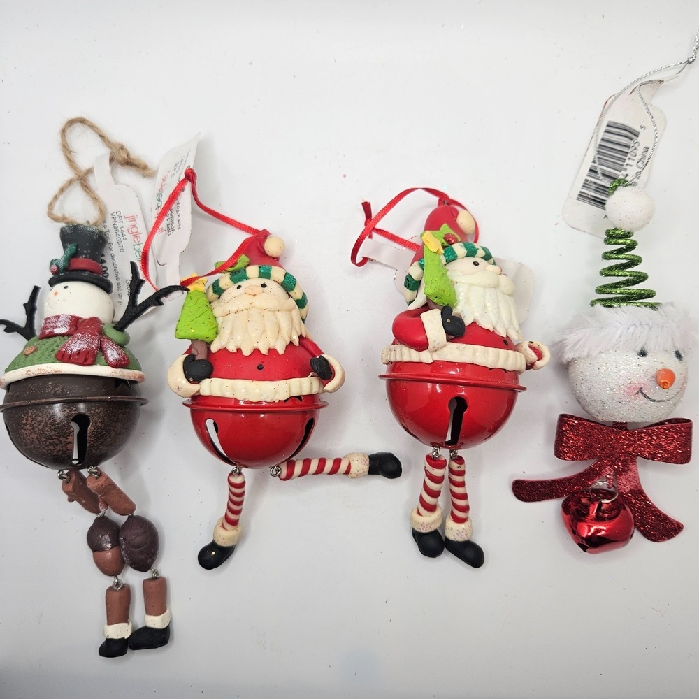Vintage Jingle Bell Lane Christmas Ornaments Lot Santa Snowman‎ Dangling Legs